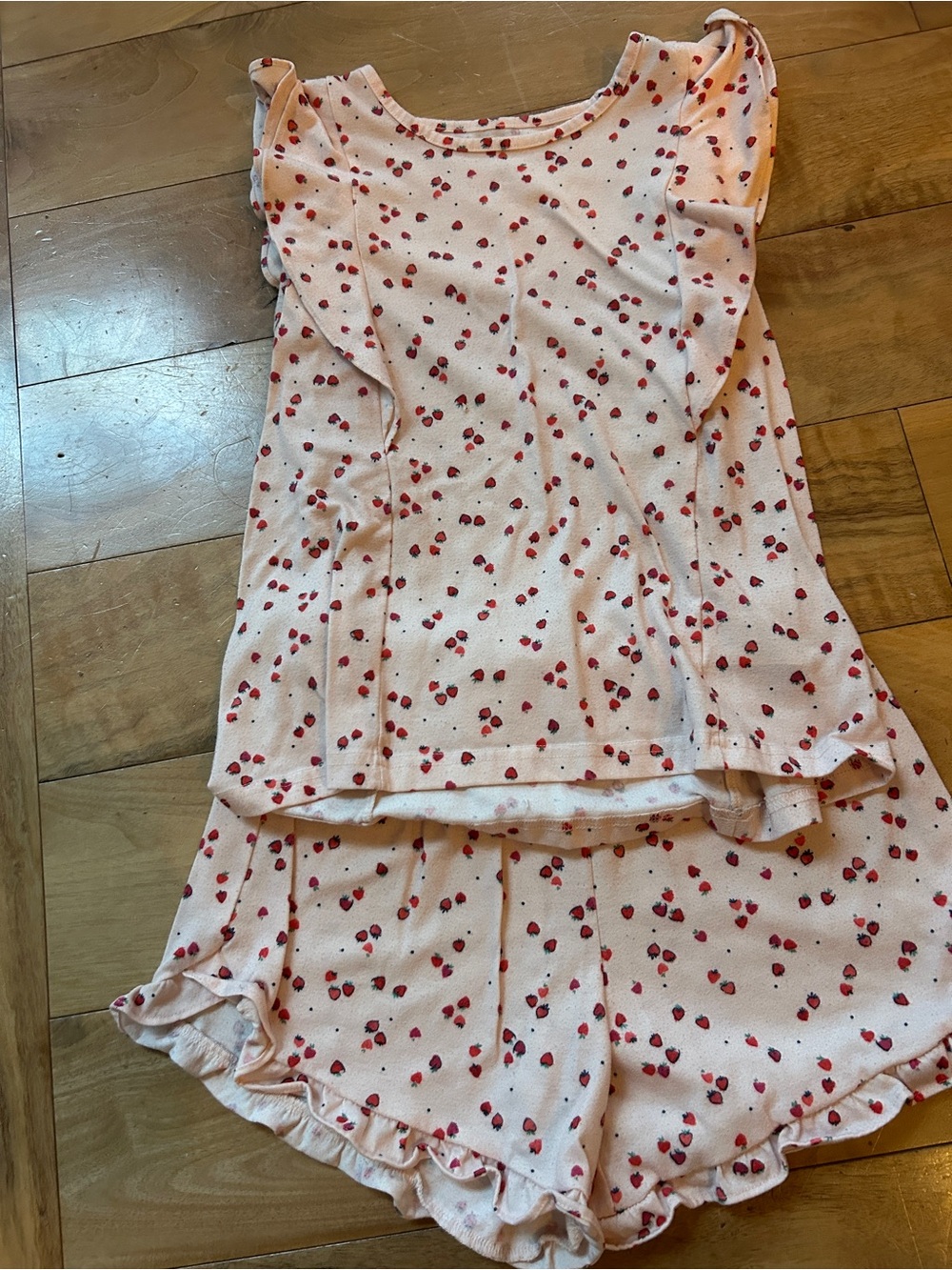 GAP Pink Strawberry Print Ruffle Pajama Set, size 14